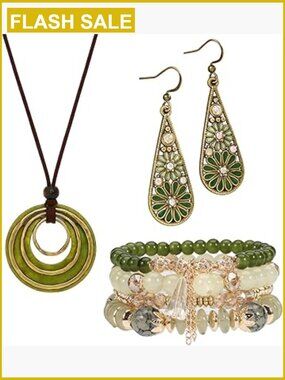 3-Piece Boho Jewelry Set, Layered Necklace Earrings Bracelet
